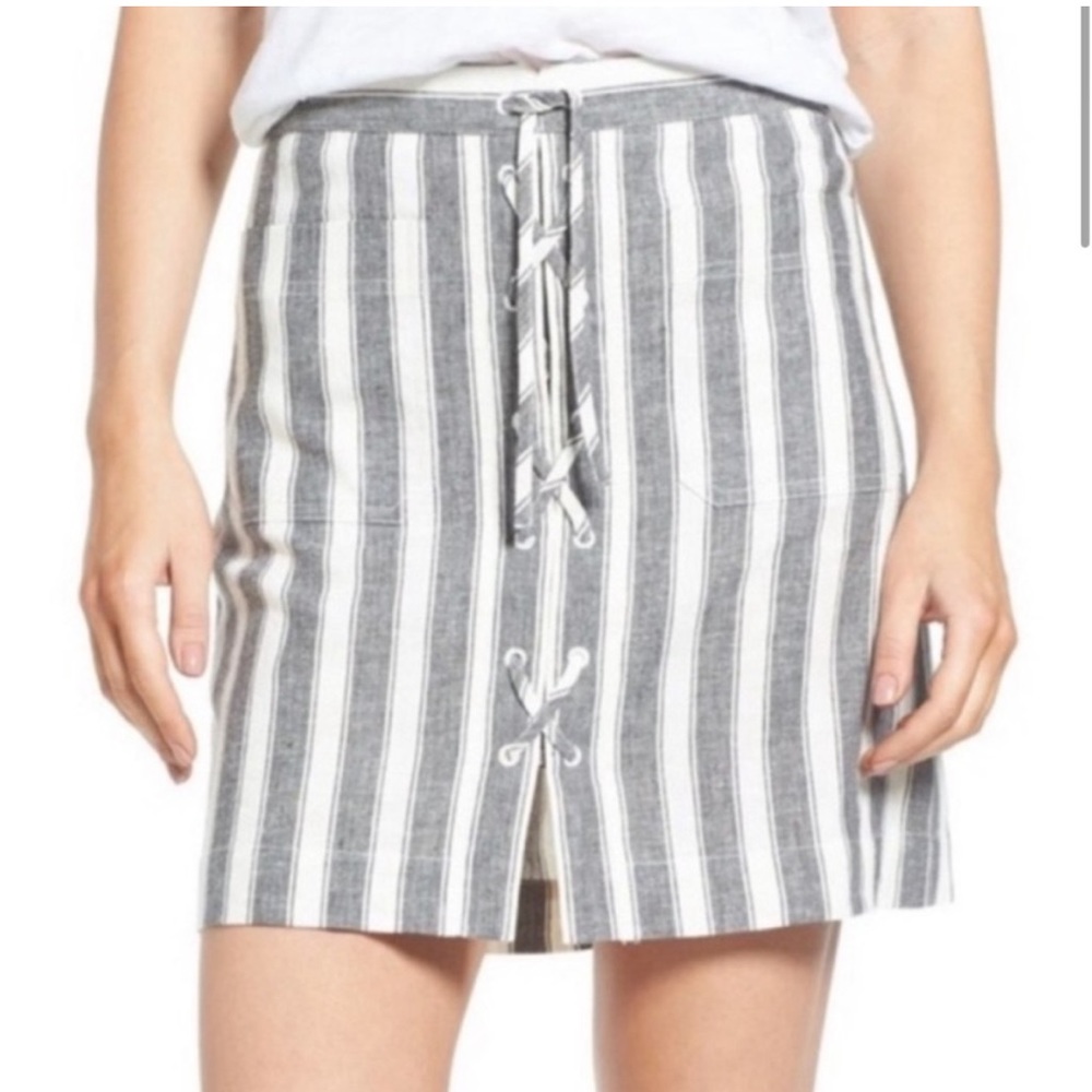 Madewell lace up criss cross nautical striped linen mini skirt 12